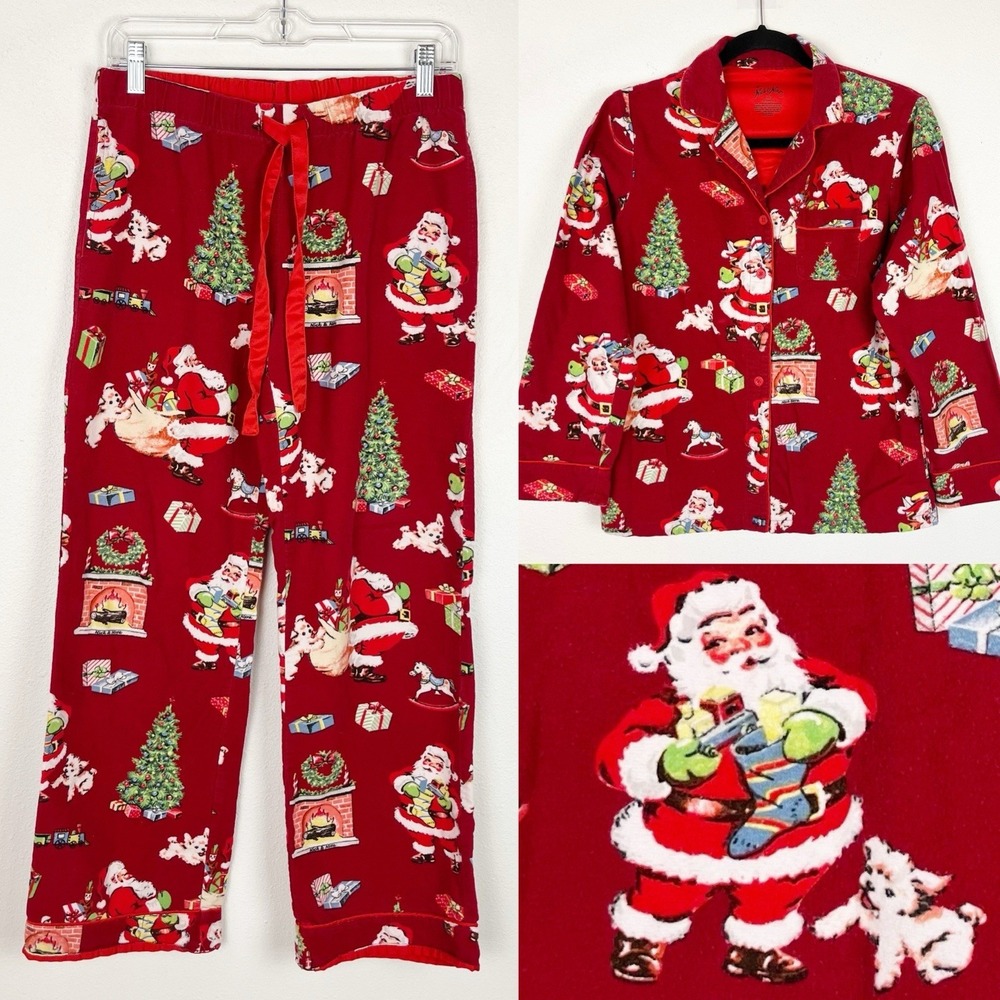 Nick & Nora Red Santa Flannel Pajamas Women's XS Christmas Holiday